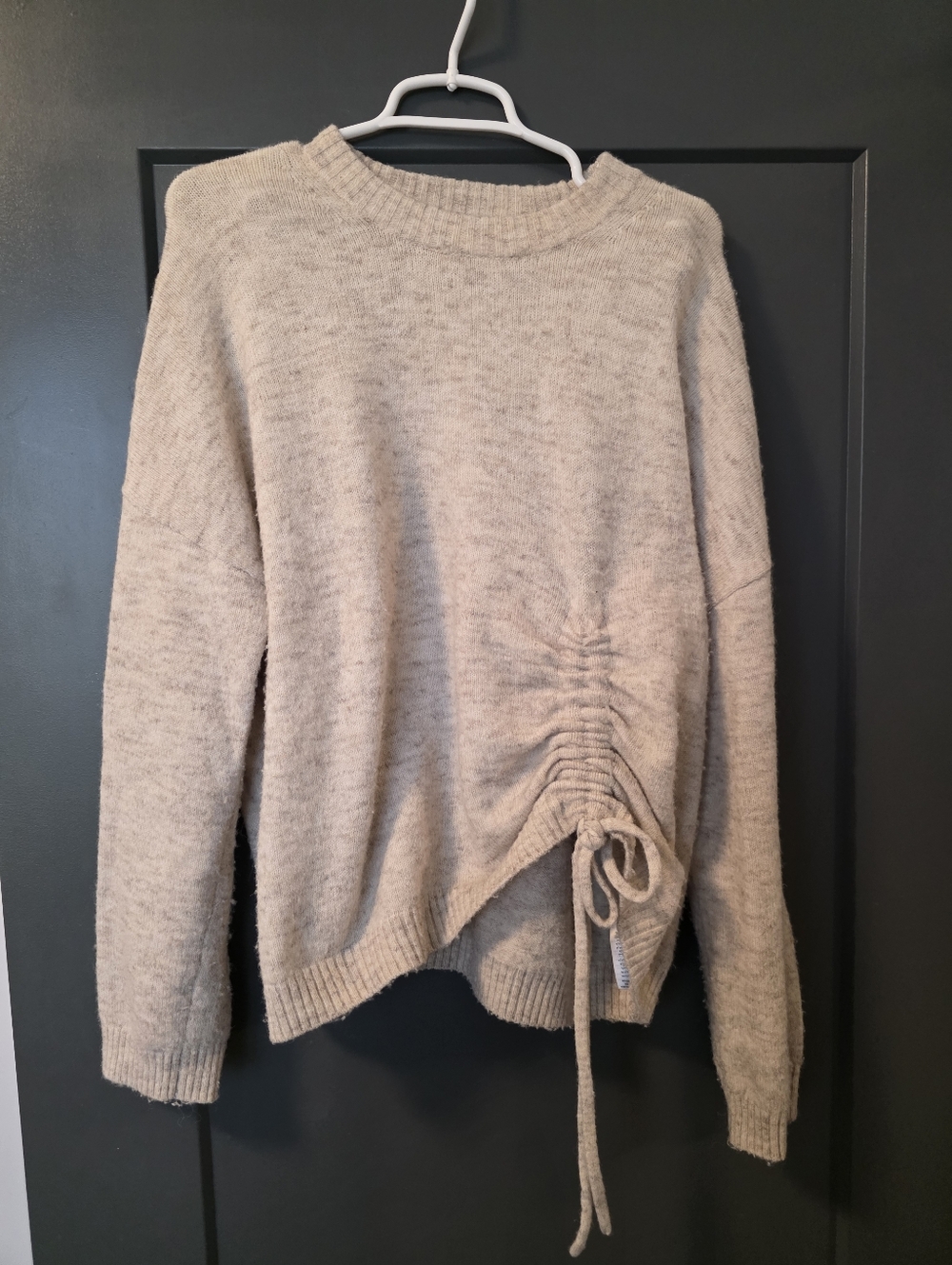 French Connection Cream Side-Ruched Crewneck